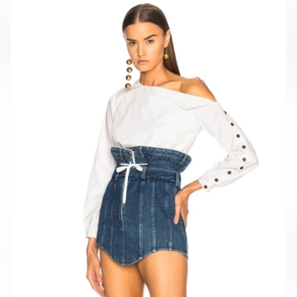 Sandy Laing Meetings One shoulder top blouse in grandpa stripe sz  36 XS